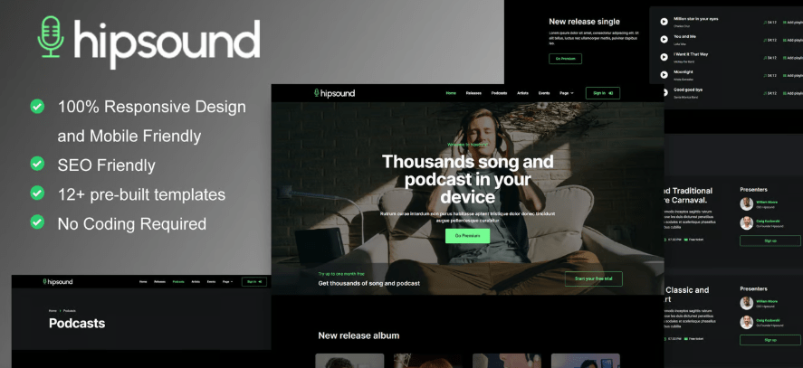 Hipsound - Music Streaming & Podcast Elementor Template Kit